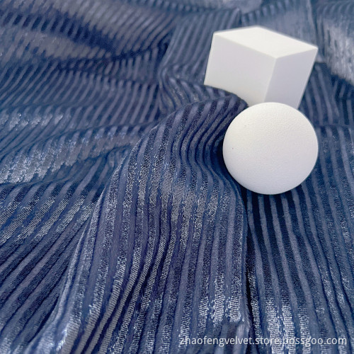 Woven Metalic Stripe Velvet Curtain Fabric